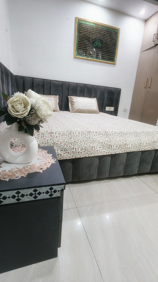100% Cotton Hand Block Print Bedsheet with 2 Pillow Covers | Premium Brown Floral Double Bed Sheet | Soft & Skin-Friendly