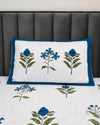 Rangeen Kala 100% Cotton Block Printed King Size Bedsheet with 2 Pillow Covers – Blue Floral Design