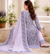 Lavender Floral Printed Unstitched Suit Material with Striped Dupatta