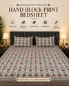 100% Cotton Hand Block Print Bedsheet with 2 Pillow Covers | Premium Floral Double Bed Sheet | Soft & Skin-Friendly