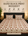 100% Cotton Hand Block Print Bedsheet with 2 Pillow Covers | Premium Brown Floral Double Bed Sheet | Soft & Skin-Friendly