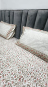 100% Cotton Hand Block Print Bedsheet with 2 Pillow Covers | Premium Brown Floral Double Bed Sheet | Soft & Skin-Friendly