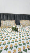 100% Cotton Hand Block Print Bedsheet with 2 Pillow Covers | Soft & Skin-Friendly Floral Double Bed Sheet
