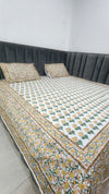 100% Cotton Hand Block Print Bedsheet with 2 Pillow Covers | Soft & Skin-Friendly Floral Double Bed Sheet