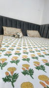 100% Cotton Hand Block Print Bedsheet with 2 Pillow Covers | Soft & Skin-Friendly Floral Double Bed Sheet