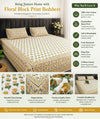 100% Cotton Hand Block Print Bedsheet with 2 Pillow Covers | Soft & Skin-Friendly Floral Double Bed Sheet